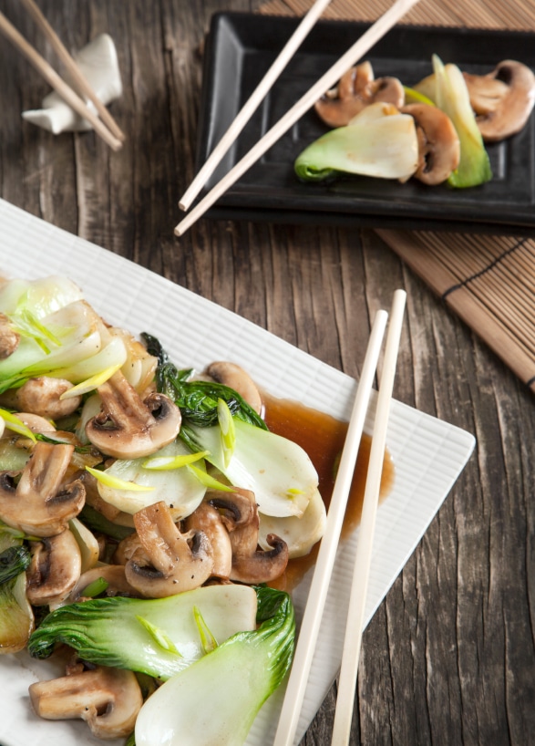 Stir fried bok choy with mushrooms