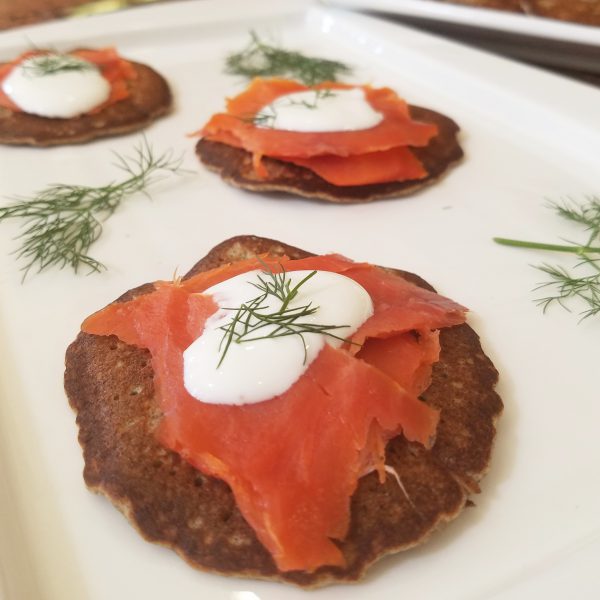 Buckwheat blinis with smoked salmon