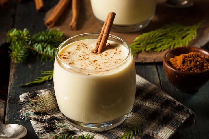 Homemade White Holiday Eggnog with a Cinnamon Stick