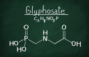 Structural model of glyphosate molecule on the blackboard.